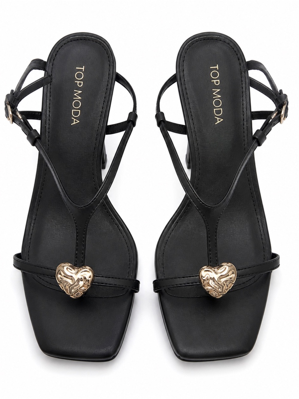 Top Moda Black Strappy Gold Heart Heel Sandals Women’s Size 9 NWT